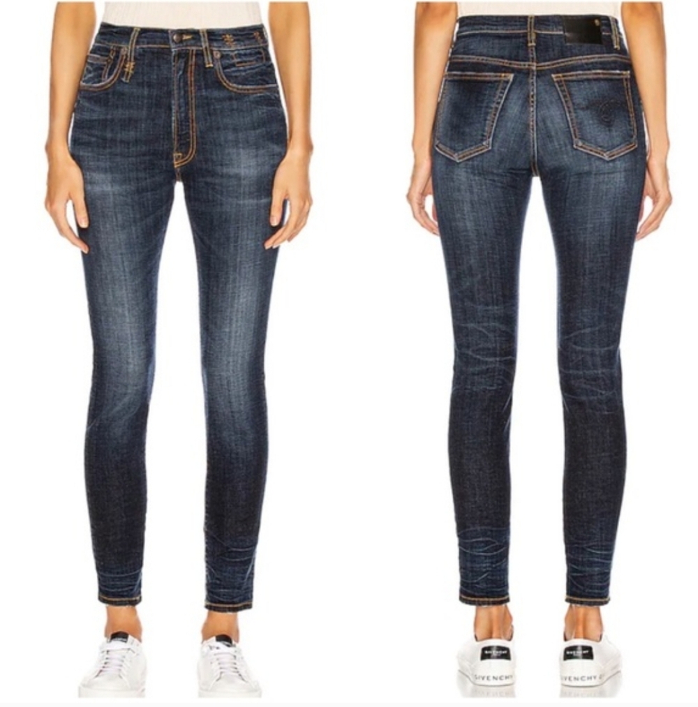 R13 High Rise Skinny Jeans Howell Indigo Dark Blue Wash Size 24